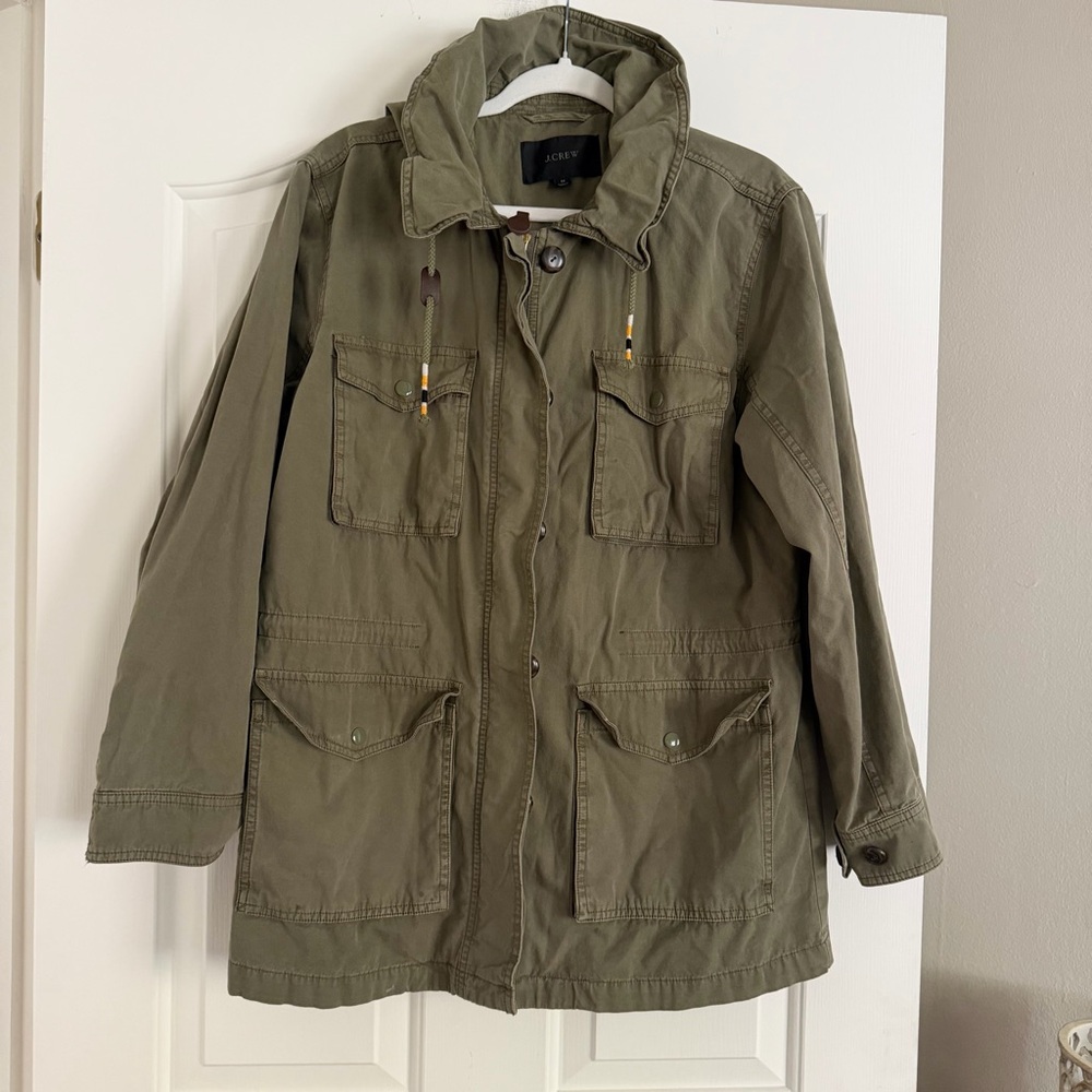 J.Crew Olive Green Utility Jacket | Hooded | Size M
